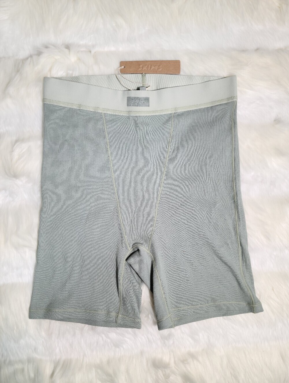 SKIMS Cotton Rib Boxer Short Mineral Green Grey Women Small NEW